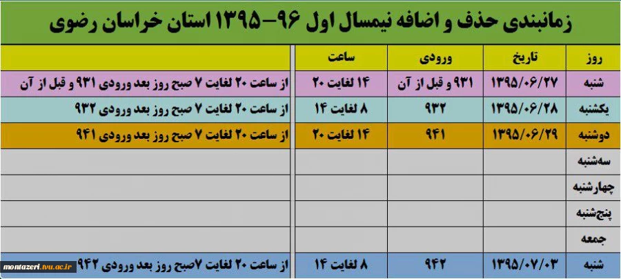 اطلاعیه حذف و اضافه نیمسال اول 96-95 2