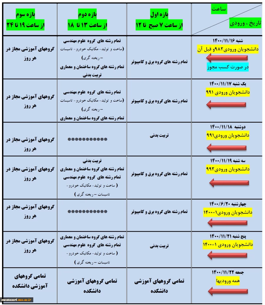 جدول زمانبندی انتخاب واحد در سامانه آموزشی جدید بوستان