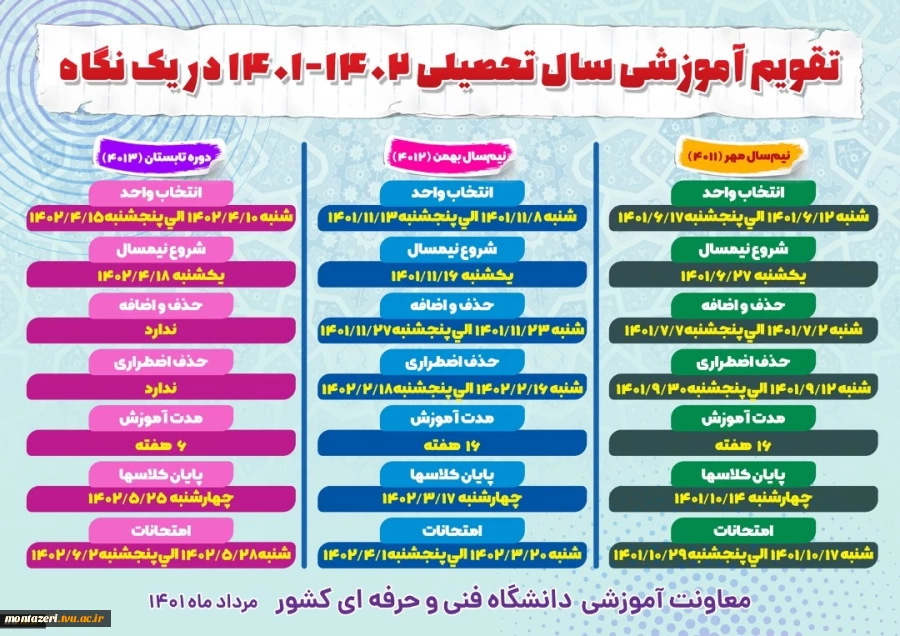 تقویم آموزشی سال 1402-1401 در یک نگاه 2